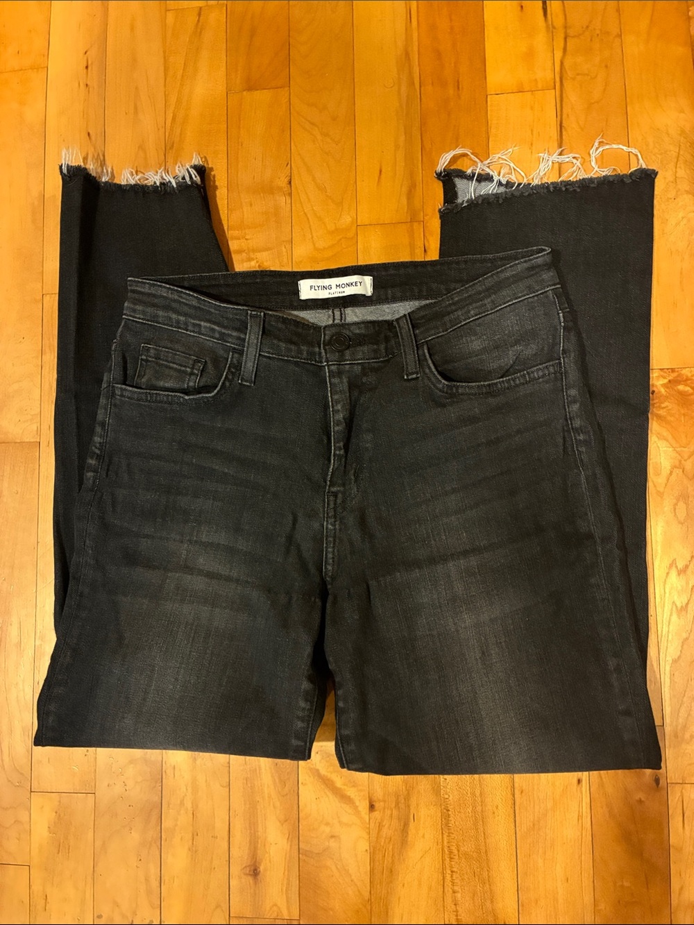 Flying Monkey Women's Black Distressed Frayed Hem Ankle Jeans